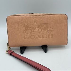 Coach C5889 Colorblock Embossed Horse Carriage Zip Around Wristlet Faded Blush